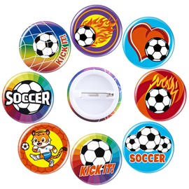 Karenhi 60 Pcs Soccer Buttons Pins Bulk Mini Round Soccer Badge Costume Accessories for Backpack Hat Bag Sports Themed Party Favors Birthday Rewards Gifts