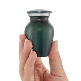 Reminded Small Cremation Memorial Urn for Human Ashes, Green Mini Keepsake with Velvet Case