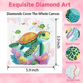 YarnWhimsy Sea Turtles Diamond Art Painting Kits for Kids with Frame-Animal Diamond Art for Kids Ages 4 8 12,Animals Gem Painting Kits for Gift Home Wall Decoration(7x7inch)