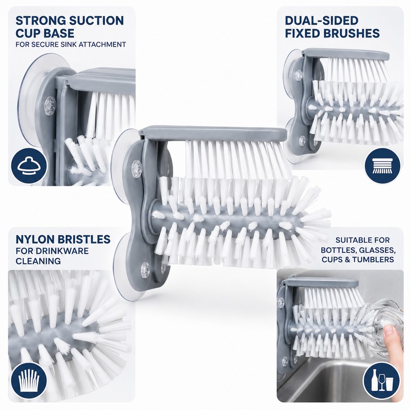 Sink Bottle and Glass Cleaning Brush for Drinkware - Suction
