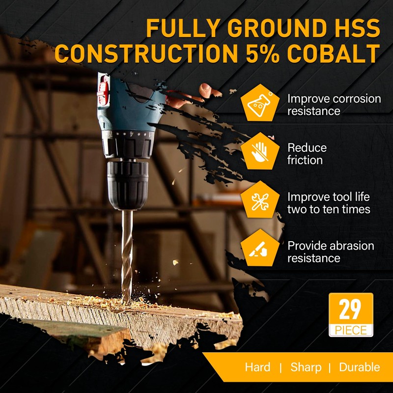 M35 Cobalt Drill Bit Set, 29Pcs High Speed Steel Twist