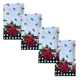 Newbridge Poinsettia Festivity Gingham Double Bordered Christmas Dish and Guest Towel Set, 4 Piece Double Bordered Holiday Kitchen Towel and Guest Towel Set, 4 Piece Set