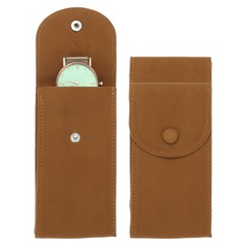 sourcing map 2 Pcs Velvet Watch Pouch, Portable Watch Travel Case Soft Watch Storage Bag with Snap Button Inner Pad for Men and Women Gift, Brown
