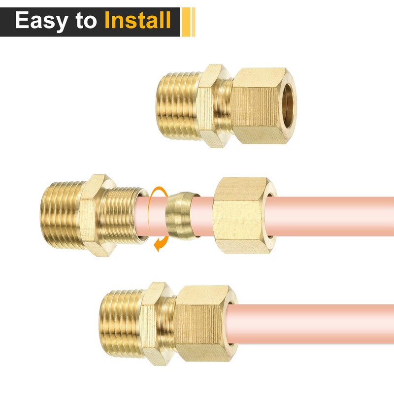 sourcing map 3Pcs Brass Compression Tube Fitting, 3/8" Tube OD