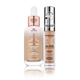 Deborah Milano-Set Skin Booster SPF15, N.2 Light Beige, mit Vitamin C, natürlicher Effekt, 30 ml und Korrekturflüssigkeit 24 Stunden Perfect All-Over, 05 Bernstein, langer Halt, wasserdicht, 5,5 g