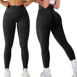 ASAGI Scrunch Butt Lifting Workout Leggings for Women High Waist Yoga Pants Amplify Gym Seamless Booty Tights(1#-Black,X-Large)