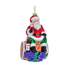 The Bridge Collection Santa on a Wine Barrel Ornament - Glass Wine and Grapes Santa Claus Vineyard Christmas Tree Ornament