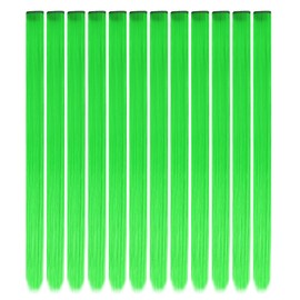 YaFex 12 Pcs Clip in Hair Extensions, 22 Inch Colored Hair Extensions Party Highlights Long Straight Synthetic Hairpieces for Women Kids Girls (Bright Green)