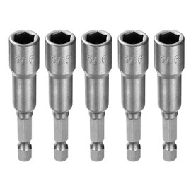 HARFINGTON 5pcs Hex Nut Driver Drills Bit 5/16" 6-Point Socket 1/4" Hex Shank Nut Setter CR-V Steel Quick-Change Nut for Power Drill Impact Drivers, Silver Tone