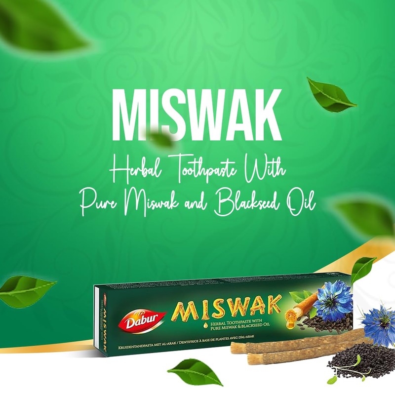 Dabur Miswak Blackseed Toothpaste - 100gm, Herbal Toothpaste with Pure