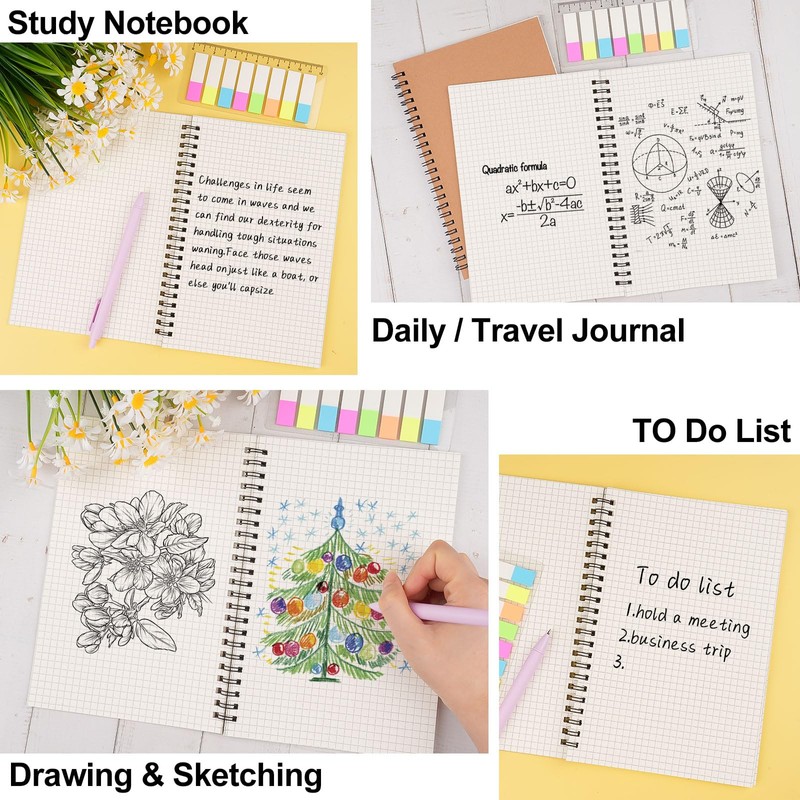 Tikplus A5 Squared Paper Notebook, 2 Pack, 120 Pages/ 60