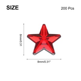 MECCANIXITY 200PCS Acrylic Star Rhinestone 8x8mm Flat Back Plastic Gems Jewelry Stickers for Craft Bead Face Painting Costume Jewelry Making, Red