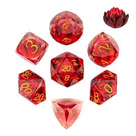 CRITALLIC 7PCS DND Dice Set,Transparent Sharp Edge Dice Set D&D RPG Polyhedral Die,for Dungeons and Dragons TTRPG Games Roleplaying Games,with Gift Box(Lotus Red)