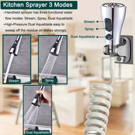 Kitchen Faucet Hose Attachment, Sink Sprayer Attachment with Sprayer Replacement Head, 79” Recoil Hose, Pressurized Faucet Aerator and Diverter Valve (5 Adapters) for Washing Fruit/Dishes, Pet Shower