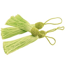 VAPKER Borlas de marcapáginas, 20 unidades, 15 cm, color verde claro con cabeza de piña, borlas de costura de hilo sedoso, mini borlas de manualidades con lazo de cordón para llavero, aretes, joyas, manualidades