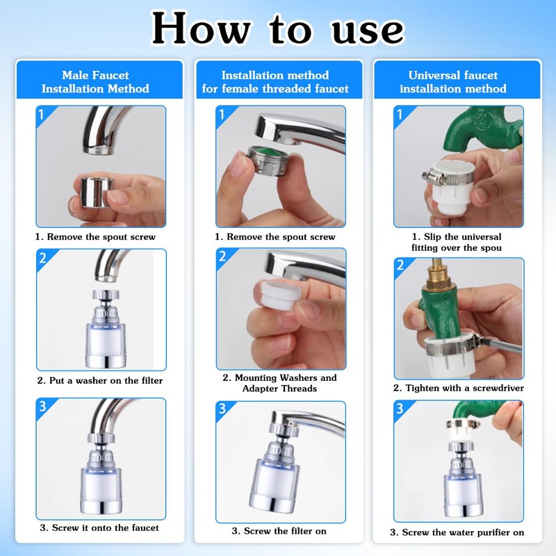 Huucozn Pack of 3 Water Filter Tap 360° Tap Filter