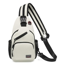 SUIKIHUM Convertible Sling Bag Crossbody Backpack, 11-Inch Pads Bags with Headphone Jack Shoulder Bag Casual Pack for Women Men Hiking Travel Cycling (White)