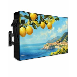Summer Lemon Trees Outdoor TV Cover 52-55 Inches, Waterproof and Weatherproof, Watercolor Ocean Sky TV Screen Protector with Remote Control Pocket for Outside Flat Screen Televisions