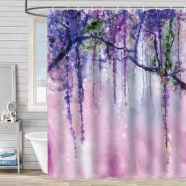 FAIRYGATE B9621 Shower Curtain Pink Curtain Bath Curtain Shower Curtain Fabric Fabric Fabric Bathroom Decoration Set with Hooks 180 x 180 cm Bath Curtain White with Green Leaves