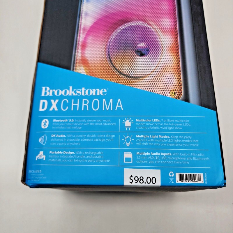 Brookstone DXChroma Wireless Multicolored Led Bluetooth Portable Speaker New