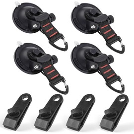 INMORVEN Suction Cup Hook, Improved Car Camping Accessories, Suction Hook, Extra Strong, Suction Cup Anchor, Suction Cups Motorhome Equipment Camper Accessories (Red Line, 4 Suction Cups with 4 Clips)