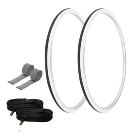 PRO+ Pair of Bike Bicycle TIRE 700 X 25 Black/White SIDEWALL (2) Tires W/Tubes 33MM Schrader Valve, Rim Strips P-1035