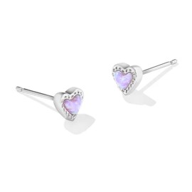 Kendra Scott Mini Ari Heart Stud Earring, Rhodium Plated Brass, Opal, Fashion Jewelry for Women