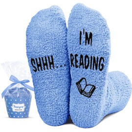 HAPPYPOP Book Lover Gifts for Women Men, Funny Reading Gifts for Book Lovers Readers, Book Reading Socks Stocking Stuffers for Teen Girls Boys