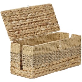 VinneGenzz Cable Organizer Box Handmade Wicker Rattan Cable Management Box Adapter Power Strips Outlet Router Cord Hider Cover Under Desk Electrical Wire Storage Organizer with Lid (Natural, Large)