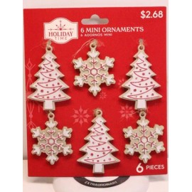 Holiday Time Set of 6 Holiday Time Mini Ornaments Christmas Trees and Snowflakes NEW