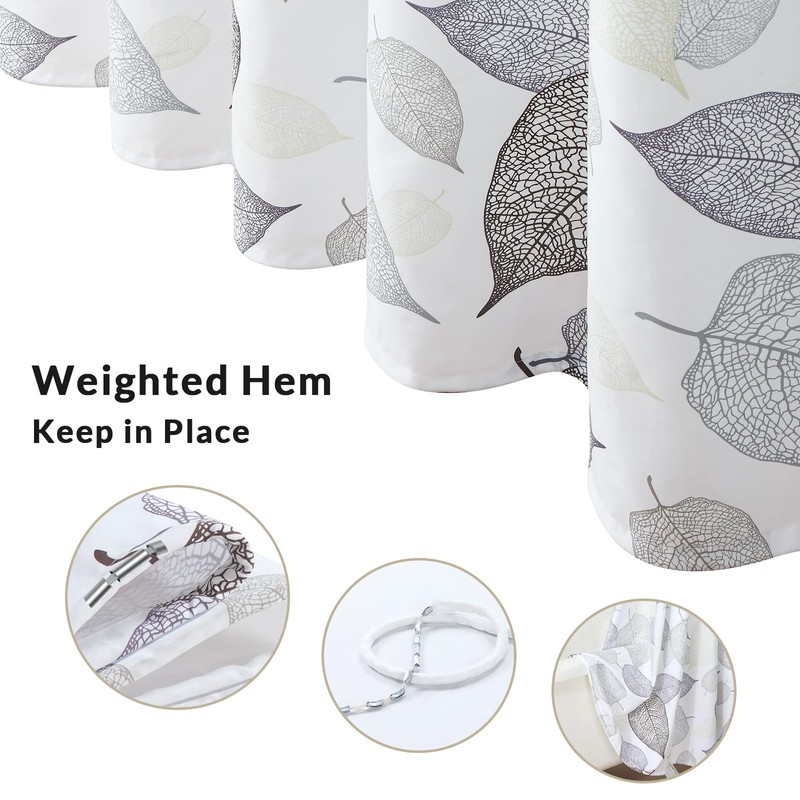 GASIYU Grey Hollow Leaf Shower Curtain, Minimalist White Botanical Foliage