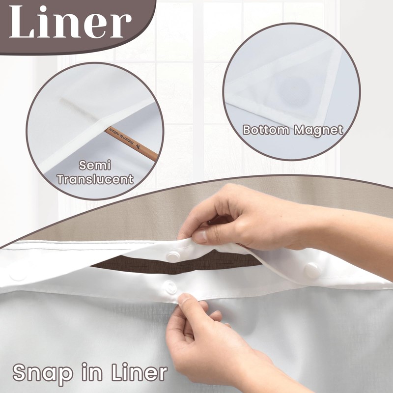 SORTTO No Hook Slub Textured Shower Curtain with Snap in
