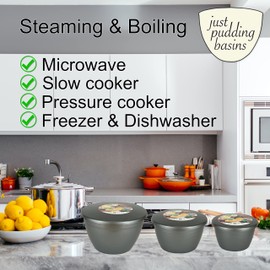 Just Pudding Basins Pastel Colours 1/2 Pint 0.5pt Basin and Clear Lid Pack of 6 Plastic Steaming Bowls 1 of Each Colour (Rainbow)