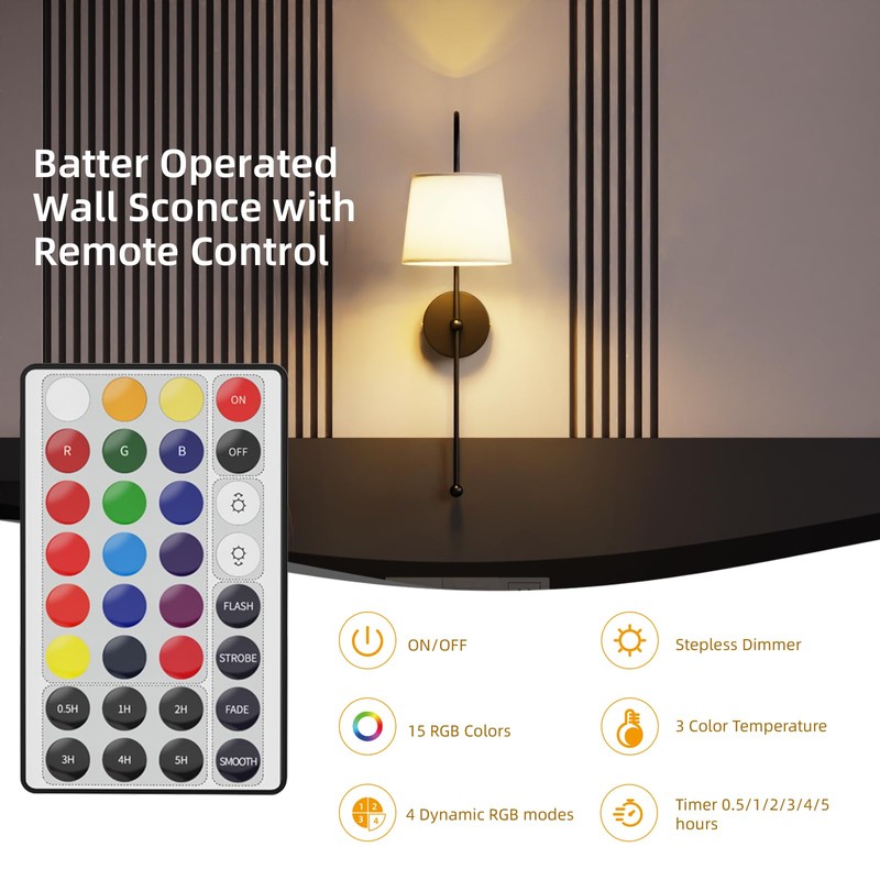 Wall Decor Sconces Set of Two Battery Operated, Rechargeable Wireless