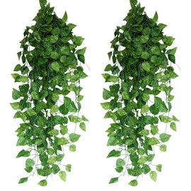 Xiaz Artificial Flower Green Artificial House Plant, Set of 24, Artificial Wisteria Green Leaves Wall Hanging, Interior Decoration, Artificial Plant, Never Wither Green, Ivy