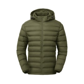 Gopune Men's Lightweight Puffer Jacket Detachable Hooded Water Resistant Puffy Winter Down Jackets for Snow Ski Travel,Army Green XL