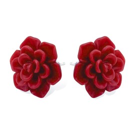 Hypoallergenic Succulent Earrings 13mm 925 Sterling Silver Post Soft Ceramic Resin Handmade Stud Earrings for Women Sensitive Ears - Matte Red