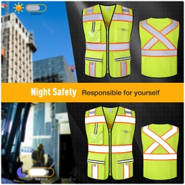 AnnJoYoo Class 2 Safety Vest with Zipper Front and 7 Pockets, High Visibility Vest, Meets ANSI/ISEA Standards (A01-Yellow-MESH-3XL)