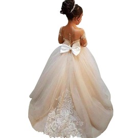 MuchXi Lovely Lace Flower Girls Dresses Kids First Communion Dress Princess Wedding Pageant Ball Gown All Champagne 12