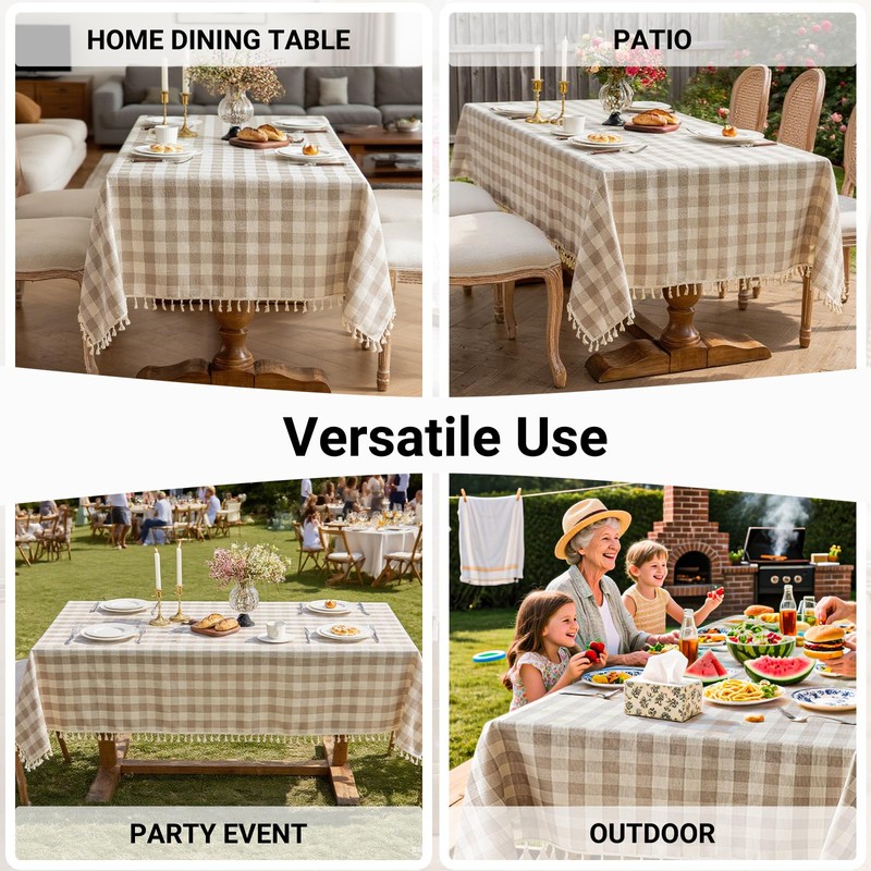 NALVXIN Checkered Tablecloth Rectangle Cotton Linen Gingham Table Cloth with