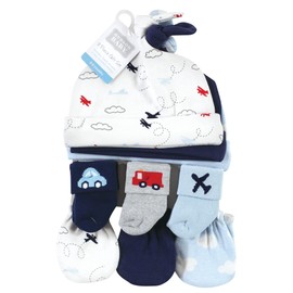 Hudson Baby Unisex Baby Caps, Mittens and Socks Set, Transportation, 0-6 Months