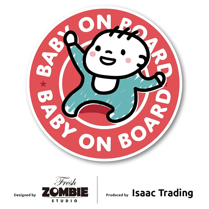 Isaac Trading Baby on Board Sticker 2 Sticker Round Shape