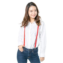 Style Equal Suspenders, 0.6 inch (15 mm), Width X-Shape, Hanging Band, Made in Japan, red