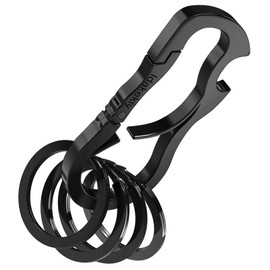 Idakekiy Zinc Alloy Key Chain Carabiner Clip Key Holder with Bottle Opener 4 Key Rings for Men Black, Black, Small