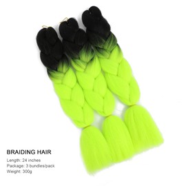 BUYOGET Jumbo Braiding Hair Extensions for Women 3 Bundles 24 Inch High Temperature Kanekalon Braiding Hair for Twist Crochet Box Braids Black+Greenish Yellow