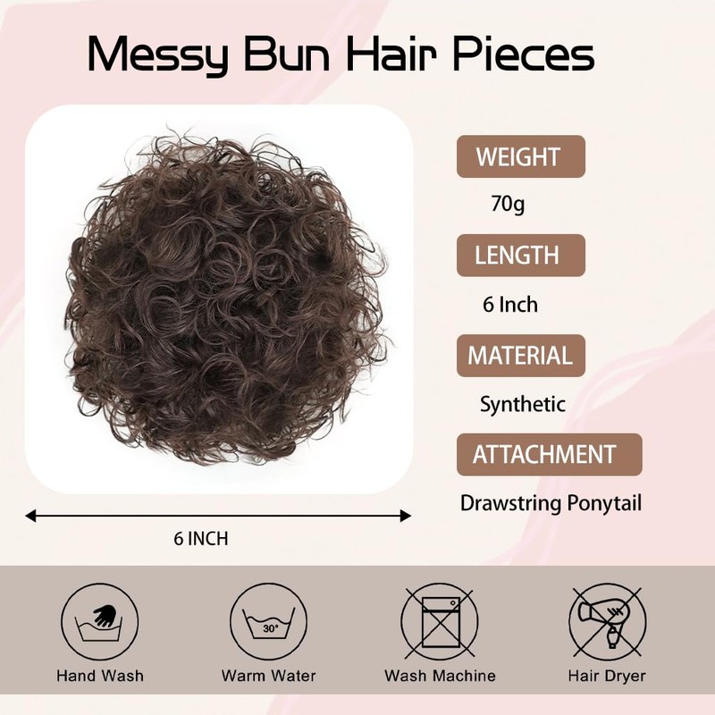 Curly Messy Bun Hair Pieces for Women Short Synthetic Loose