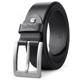 Buffway Minimalist 1.5" Full Grain Leather Belts for Men with Metal Buckle, Heavy Duty Mens Casual Belts in Gift Box- 42” Black