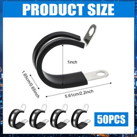50pcs 1 Inch / 2.54cm Cable Clamps, Stainless Steel Insulated Clamp Wire Organizer Clips Mounting Cord Fastener Clips