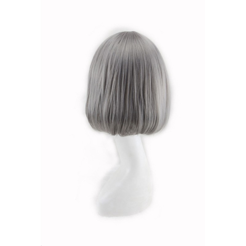 Bob Short Hair Wig Heat Resistant Synthetic Gray Breathable Fluffy