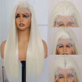 13x4 HD Lace Frontal Wig 613 Blonde Synthetic Lace Front Wig Pre Plucked Ready to Wear, Glueless Lace Front Wigs for Women 613 Blonde Wig 26"